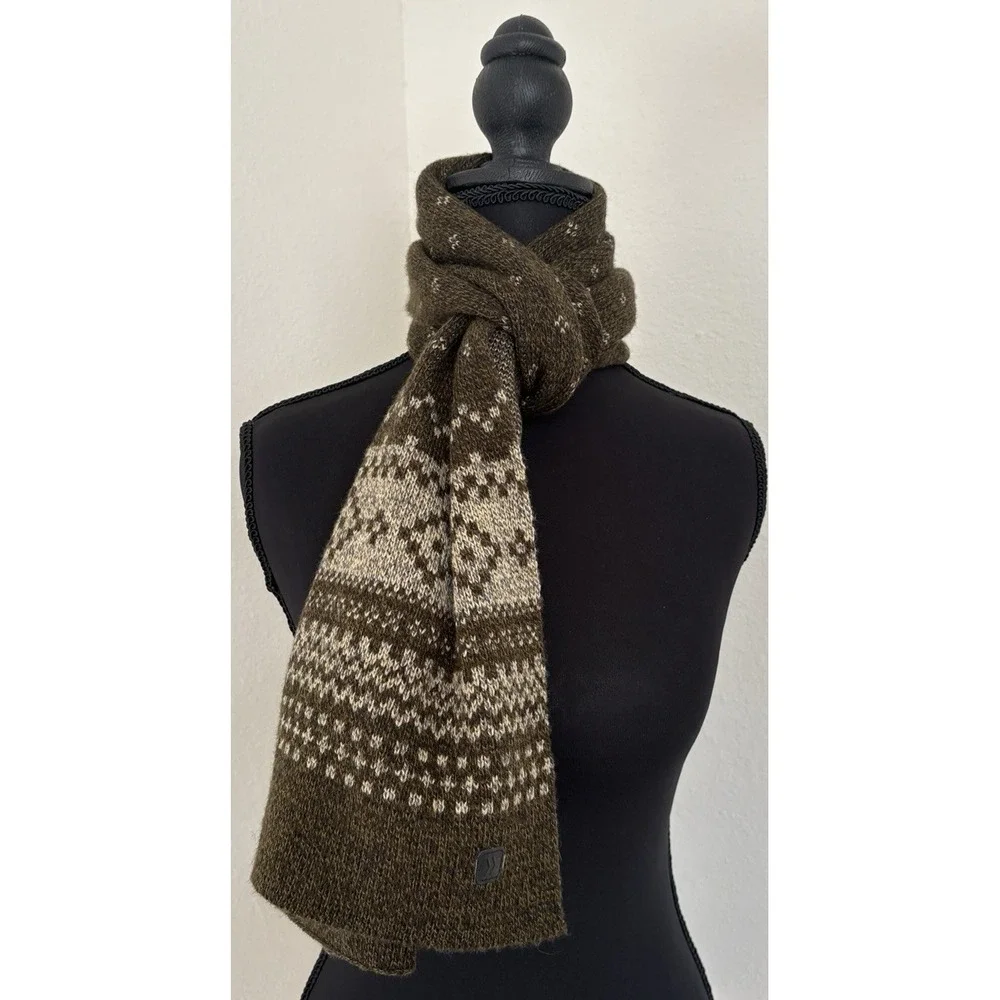 ThirtyTwo Snowboarding Scarf Fair Isle Olive Green Wool Blend Scandi Ski‎ Lodge